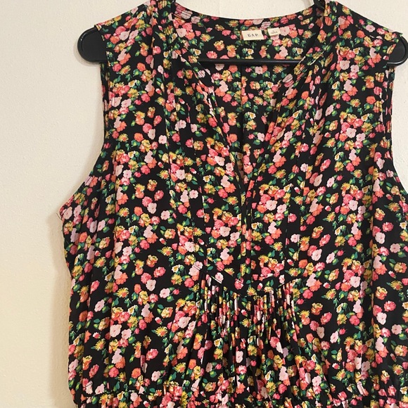 GAP Black Floral Tie Waist Dress (L) - Picture 1 of 4